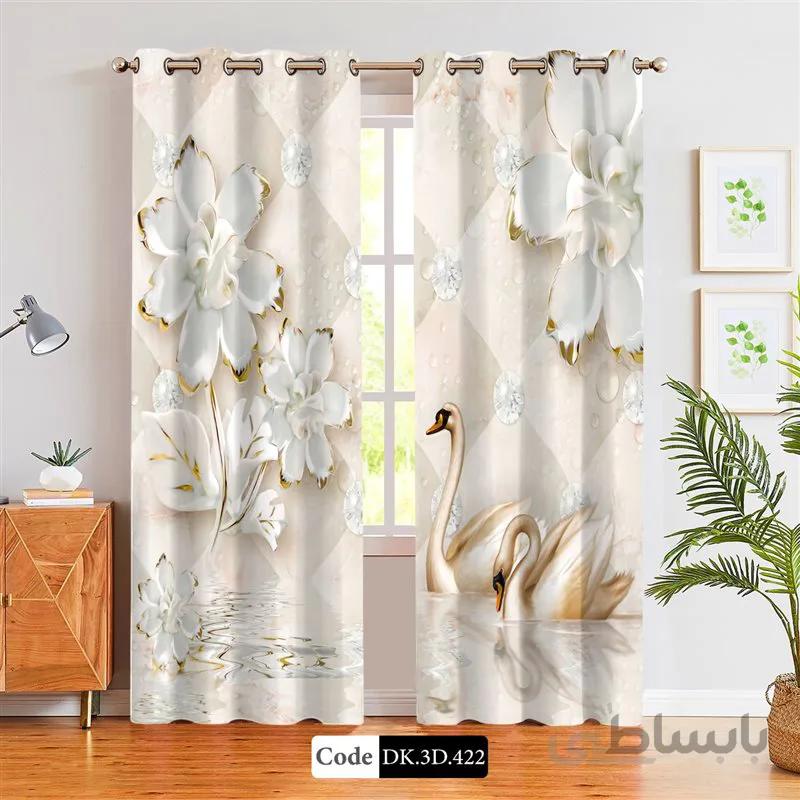 پرده پانچی (هازان و مخمل)کد DK.3D.422 طرح سه بعدی گل و قو