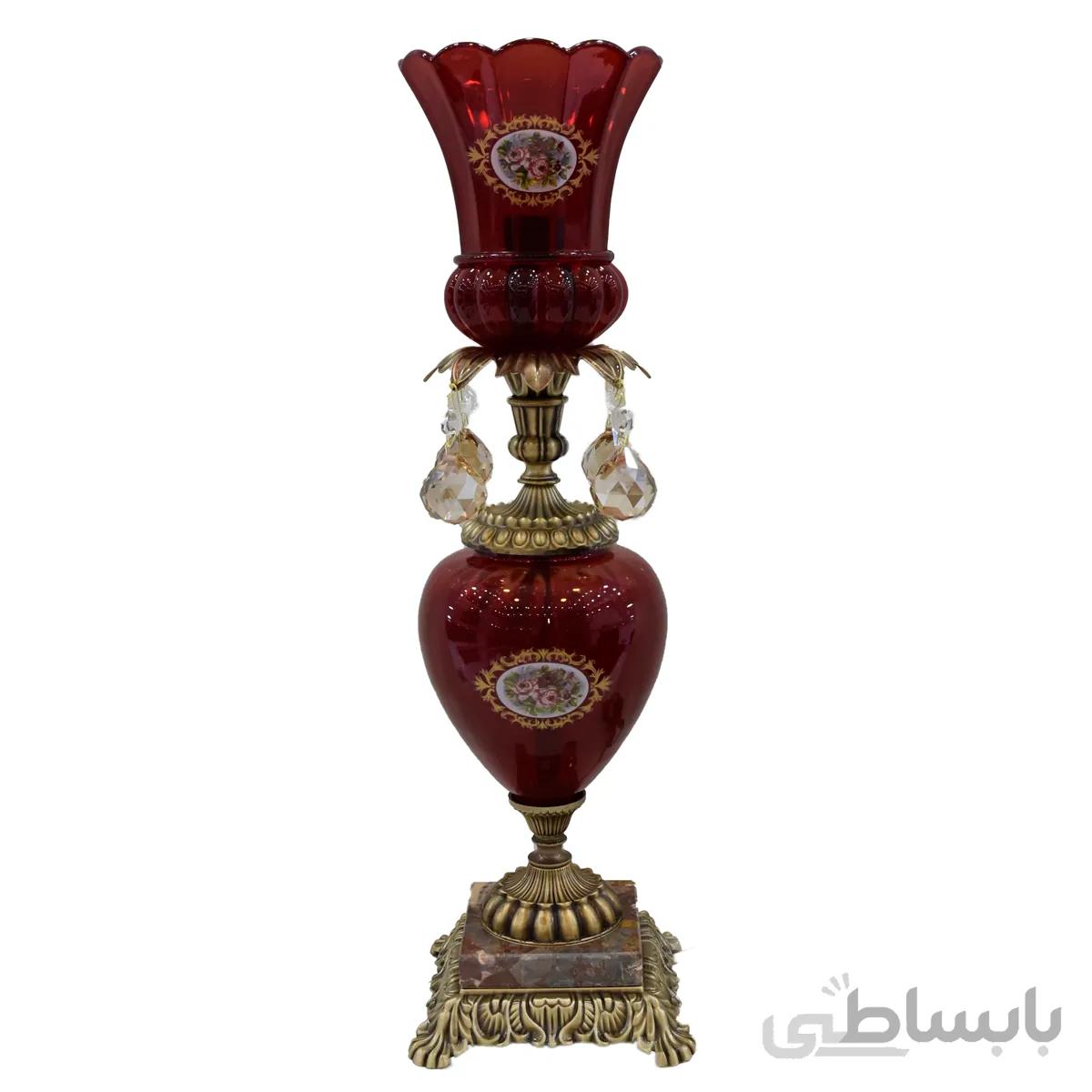 شمعدان قرمز آویزدار پایه برنز