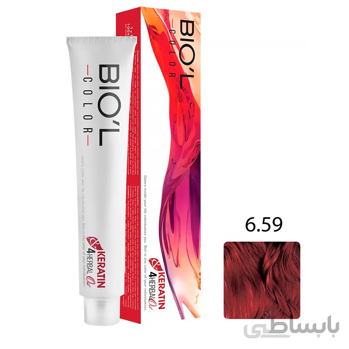 رنگ مو بیول سری جگری حجم 100 میل شماره 6.59 رنگ بلوند جگری تیره ا Biol Liver Dark Liver Hair Color 6.59