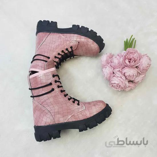 نیم بوت دو بند صورتی سنگی