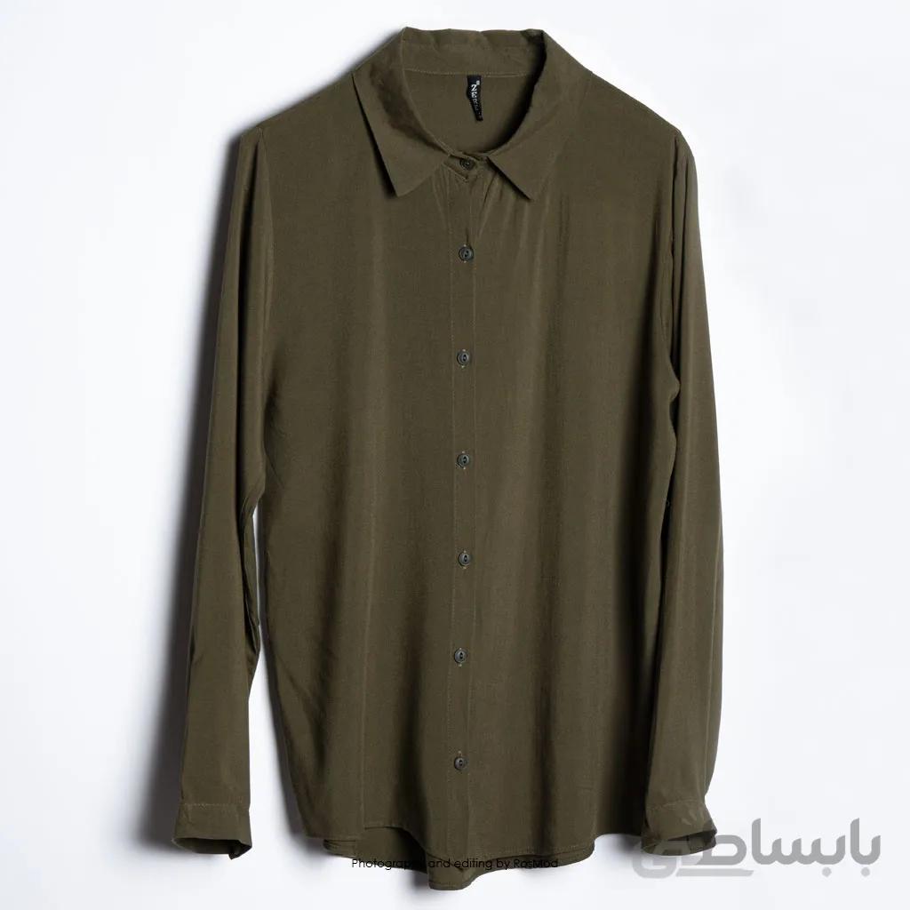 شومیز نخی زنانه زره سبز زیتونی -Zere Womens Olive Shirt