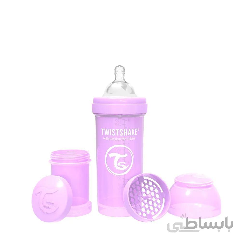 شیشه شیر ضد نفخ 260 میل رنگ بنفش تویست شیک Twistshake