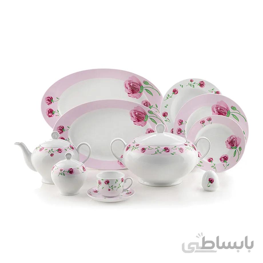 سرویس چینی 102 پارچه چینی زرین سری ایتالیا اف مدل پینک رز
