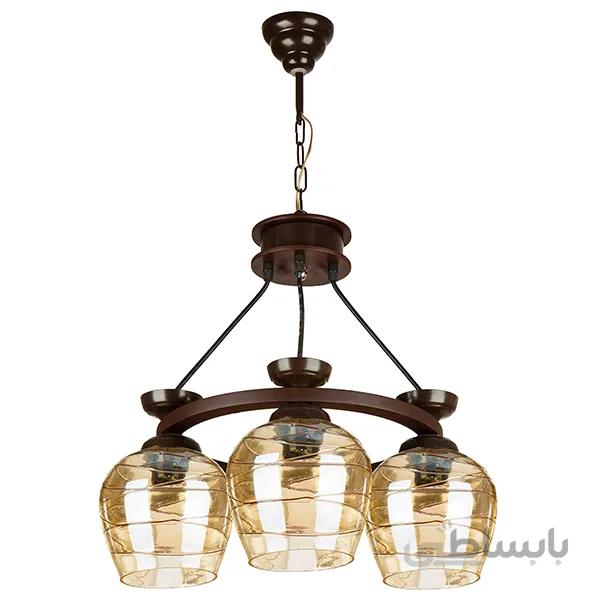لوستر چوبی 3 شعله چشمه نور مدل G575/3BR قهوه ای