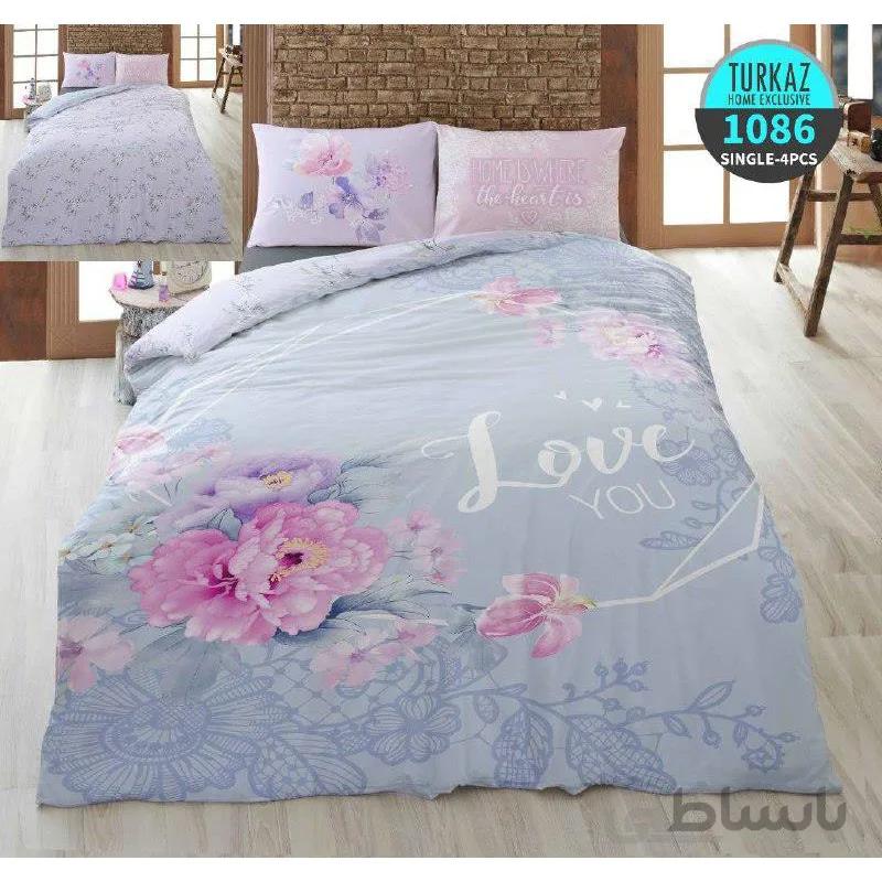 روتختی Turkaz مدل PINK FLOWER سری Exclusive یک نفره 4 تکه