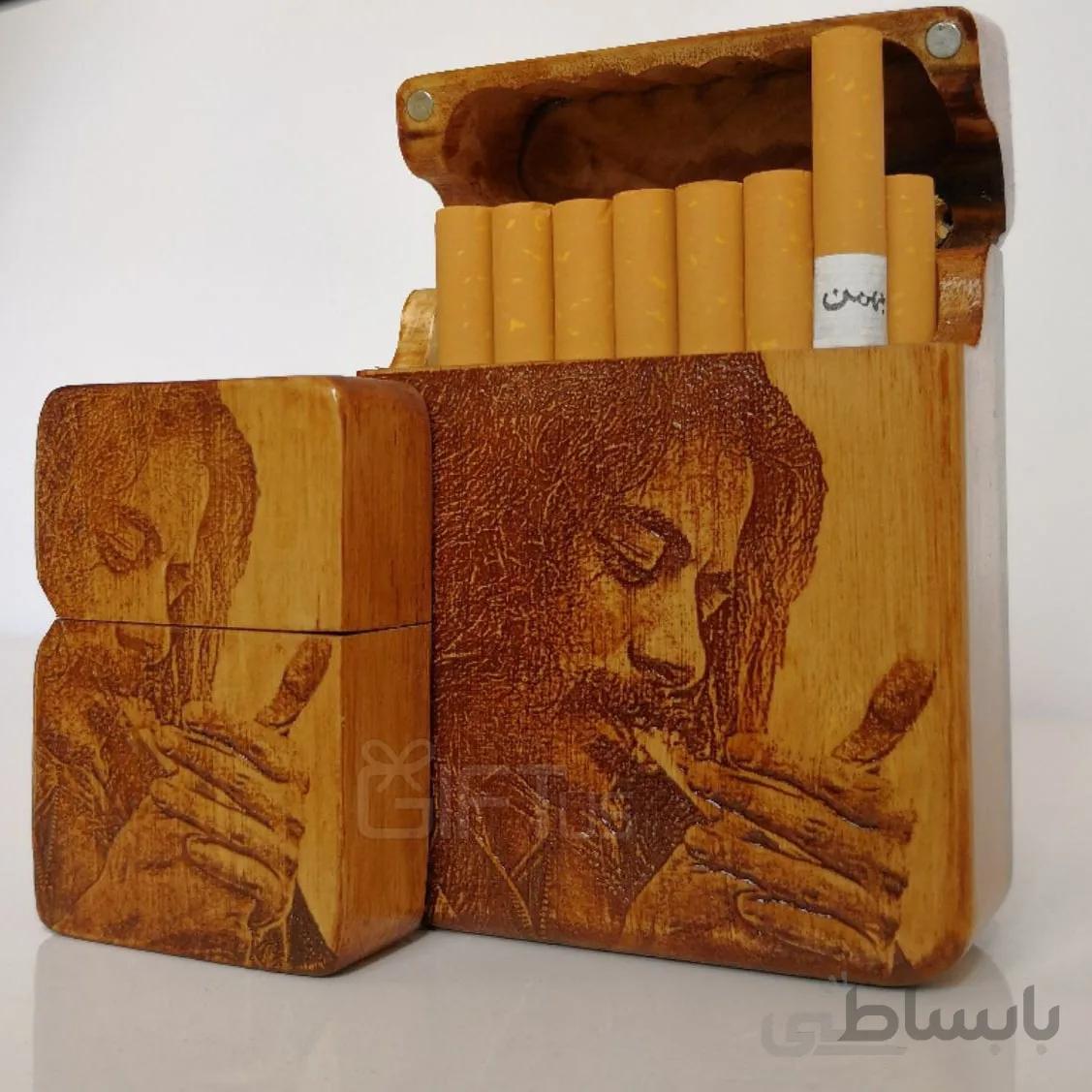 ست جاسیگاری وفندک چوبی با حک چهره