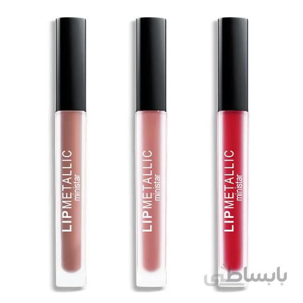 پک ۳ عددی رژ مایع ۲۴ ساعته مینی استار مدل متالیک (Ministar Lip Metallic Long-Lasting-Code 3)