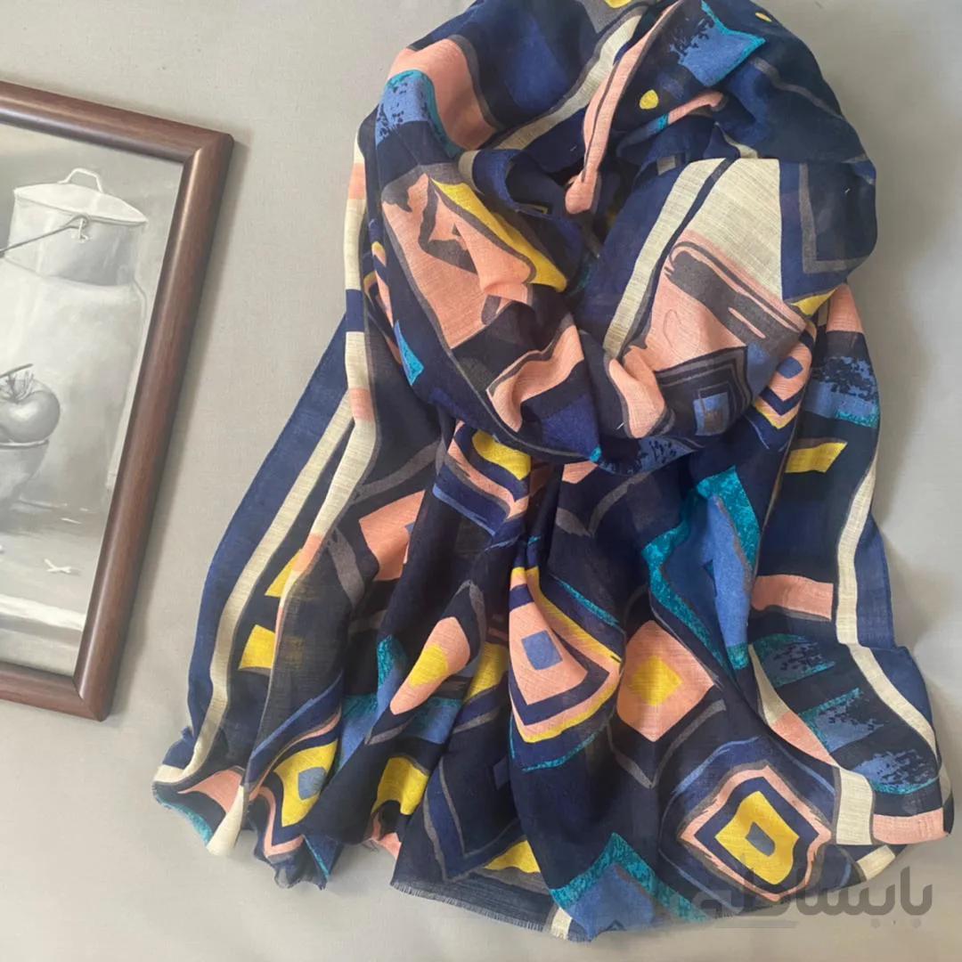 شال نخی تابستانه طرحدار سورمه ای 104001 ا 104001