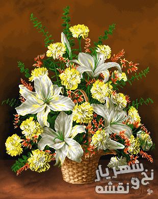 نخ و نقشه و مصالح بافت تابلو فرش طرح سبد گل کد j-564 | شهریار نوین