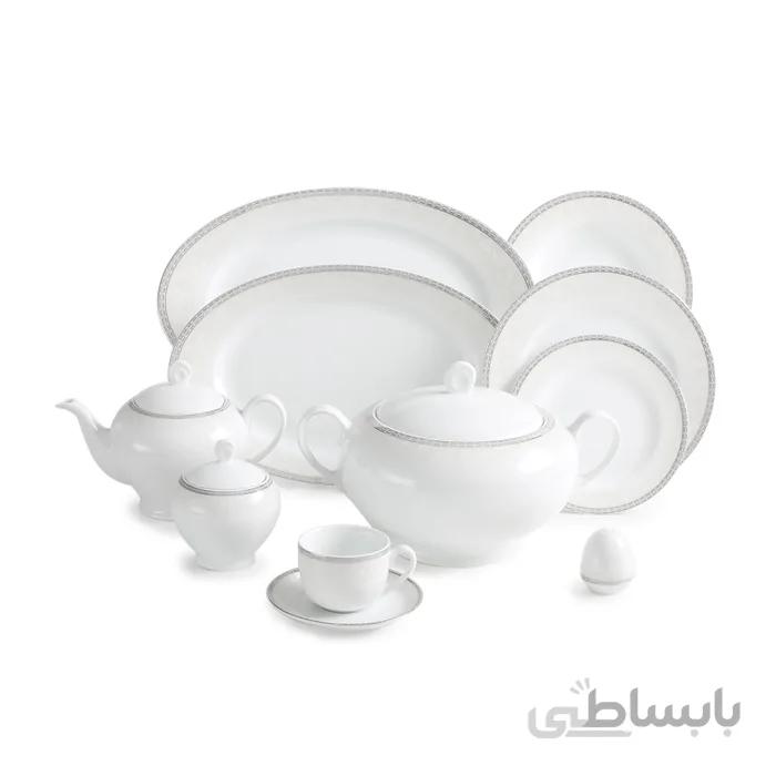 سرویس چینی زرین 12 نفره کامل ریوا پلاتینی (102 پارچه) ا Zarin Iran ItaliaF Riva-Platinium 102 Pieces Porcelain Dinnerware Set