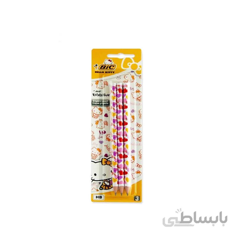 مداد مشکی بیک مدل Evolution طرح Hello Kitty بسته 3 عددی