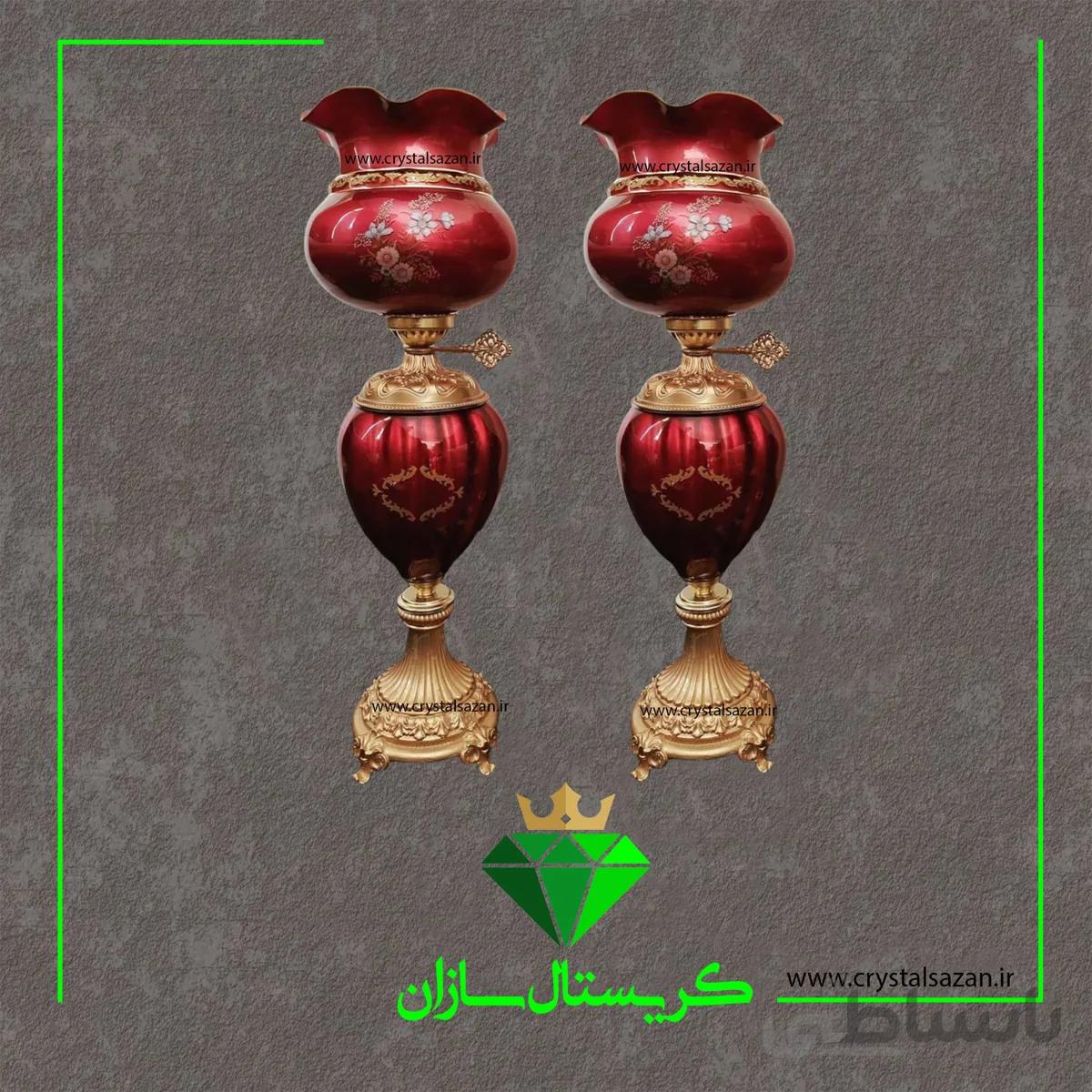 چراغ نفتدان لب چین مدل رز زرشکی رنگ کریستال سازان کد N1287
