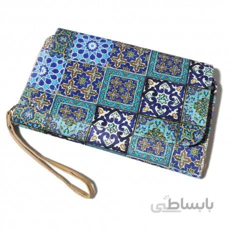 کیف کلاچ درب دار چند کاشی آبی