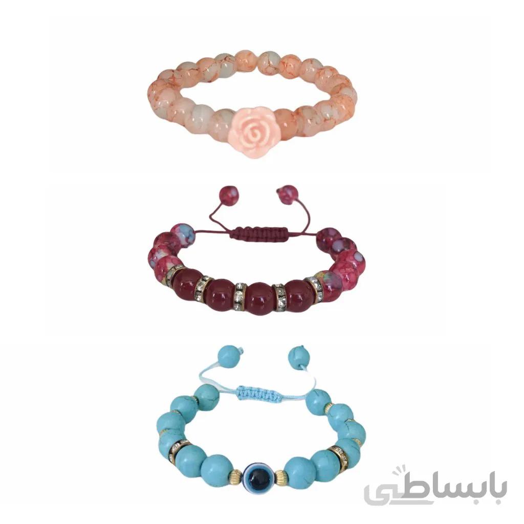 دستبند دخترانه مدل چشم نظر مجموعه ۳عددی