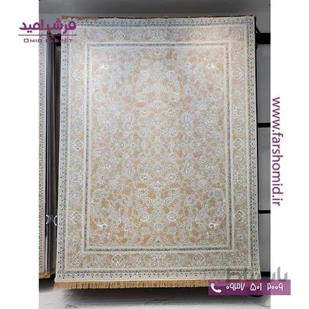 فرش ماشینی 1200 شانه 8 رنگ کد 315 افشان کرم طلایی کلکسیون رویال شاهکار آریایی