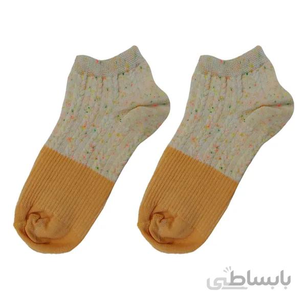 جوراب طرح بافت فانتزی زنانه دو رنگ / شیری و زرد کد PH496.5
