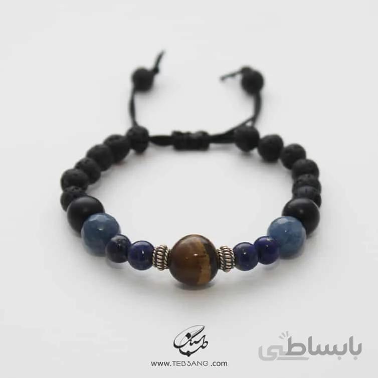 دستبند سنگ چشم ببر،لاجورد،آکوامارین BT-178