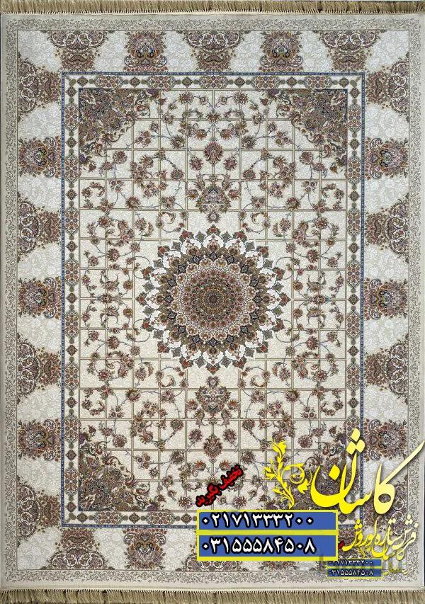 فرش کاشان 1200 شانه طرح پیچک صدفی برجسته