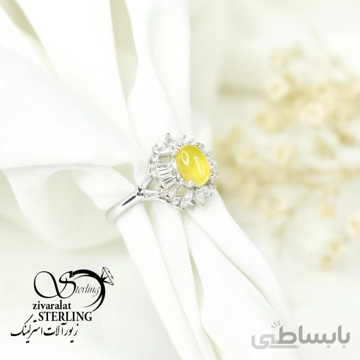 انگشتر نقره زنانه با سنگ عقیق زرد (شرف الشمس) کد 6380
