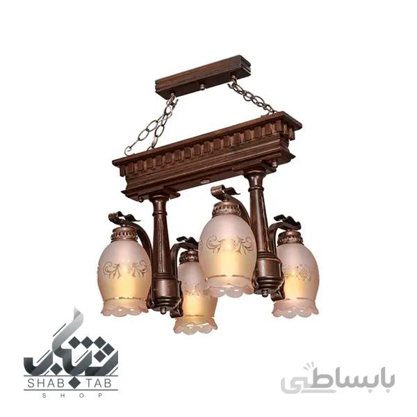 لوستر چوبی چهار شعله دارکار مدل تخت جمشید کد 218