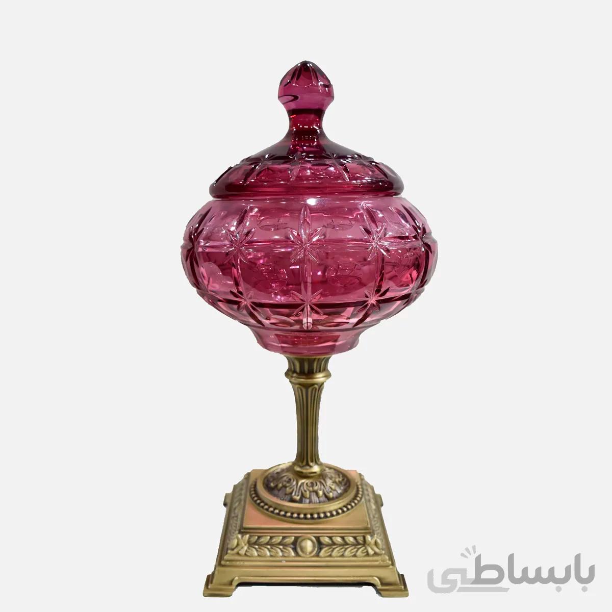شکلات خوری قرمز کریستال پایه برنز