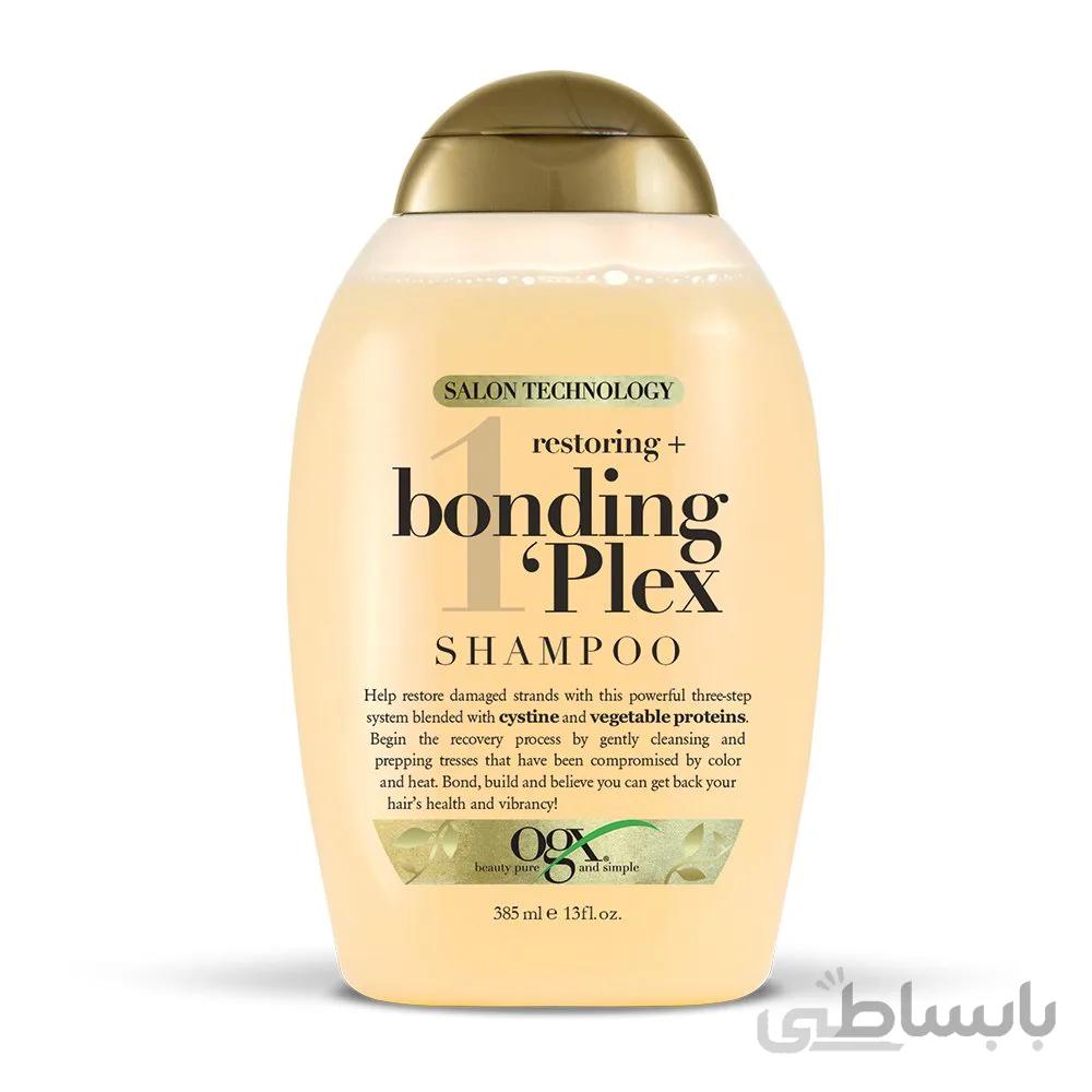 شامپو او جی ایکس OGX مدل باندینگ پلکس Bonding Plex | ترمیم کننده بدون سولفات موی دکلره و رنگ شده | 385 میل ا OGX Restoring + Bonding Plex Shampoo 385ml
