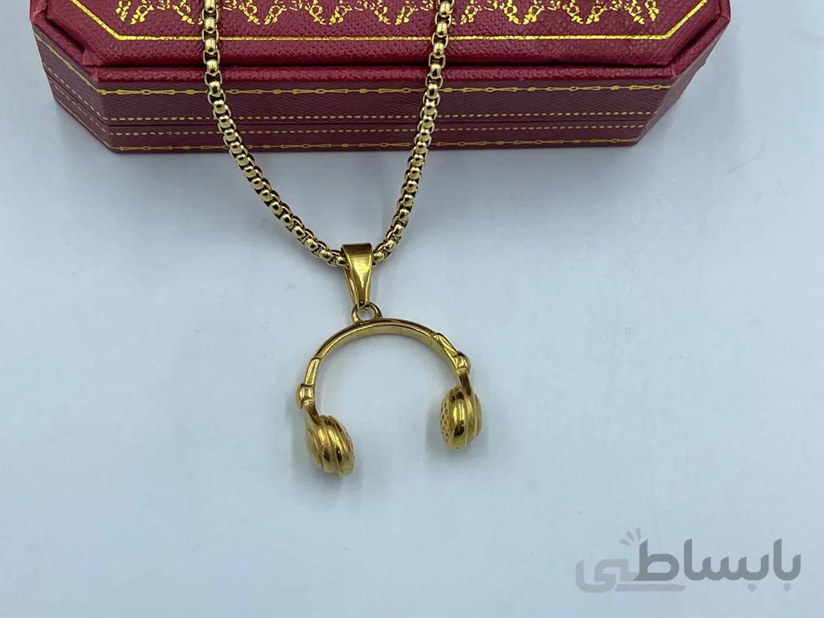 گردنبند طرح هدفون طلایی
