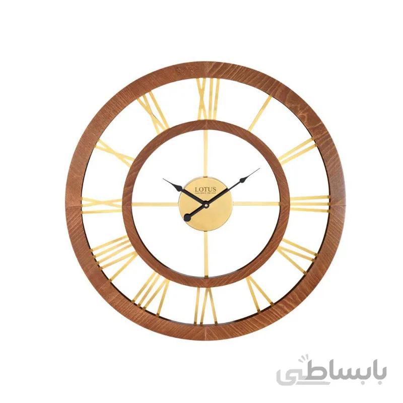 ساعت دیواری چوبی لوتوس مدل 19022 گردویی طلایی