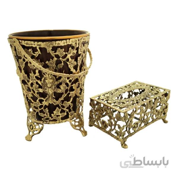 سطل و جا دستمال برنزی طرح رخ پایه کوتاه گرد کد ۵۵۶