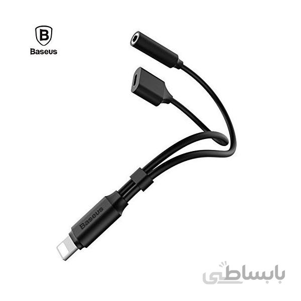 کابل دو به یک لایتنینگ بیسوس Baseus c-simple ip male to 3.5mm + ip female adapter