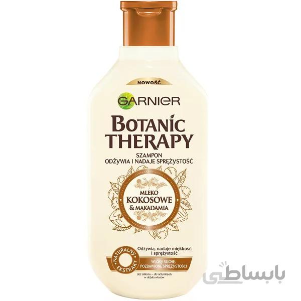 شامپو گیاهی گارنیر (گارنیه) اصل | مدل شیرنارگیل و روغن ماکادمیا، تغذیه و نرم کننده موهای خشک و زبر | ۴۰۰ میل ا Garnier Botanic Therapy coconut milk and macadamia shampoo for dry hair 400ml