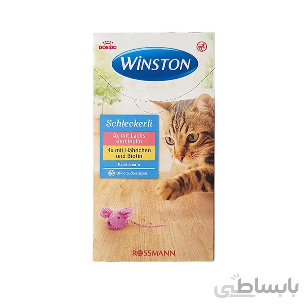 بیوتین گربه وینستون مدل Schleckerli Mit Hahnchen und Biotin وزن 120 گرم ا Winston Cat Schleckerli Mit Hahnchen und Biotin 120 gr