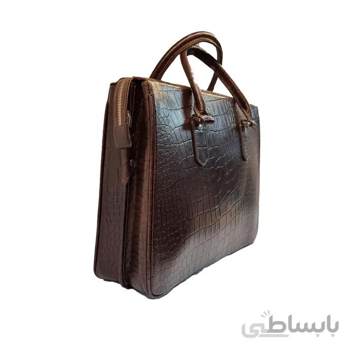 کیف اداری دو دسته طرح سنگی چرم طبیعی کد SS01