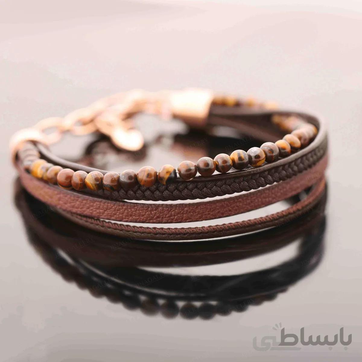 دستبند چرم مردانه 4 لاین کد br3