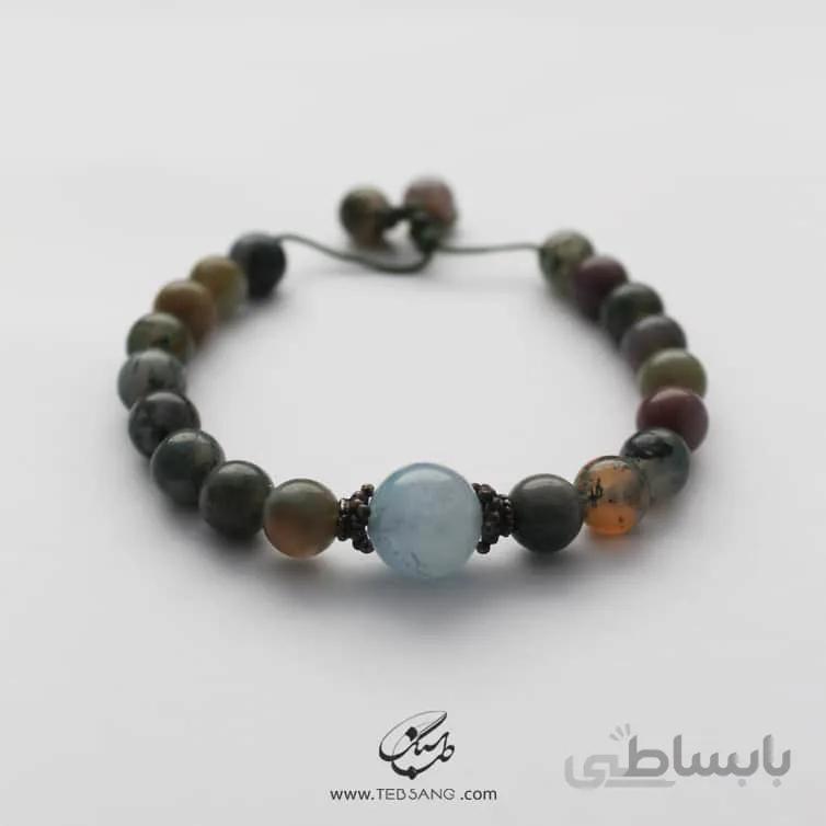 دستبند زنانه سنگ عقیق، عقیق شجر و آکوامارین