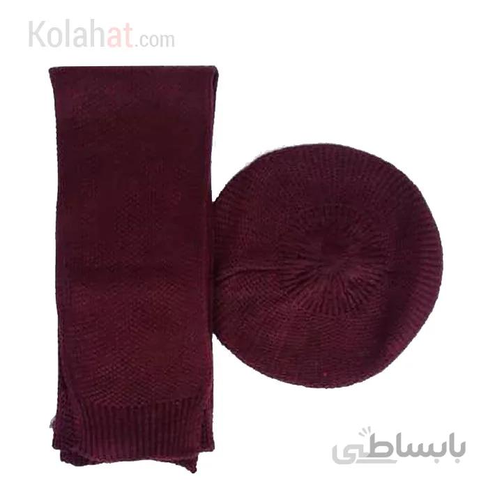 شال و کلاه فرانسوی بافت زنانه ضخیم رنگ زرشکی کد131