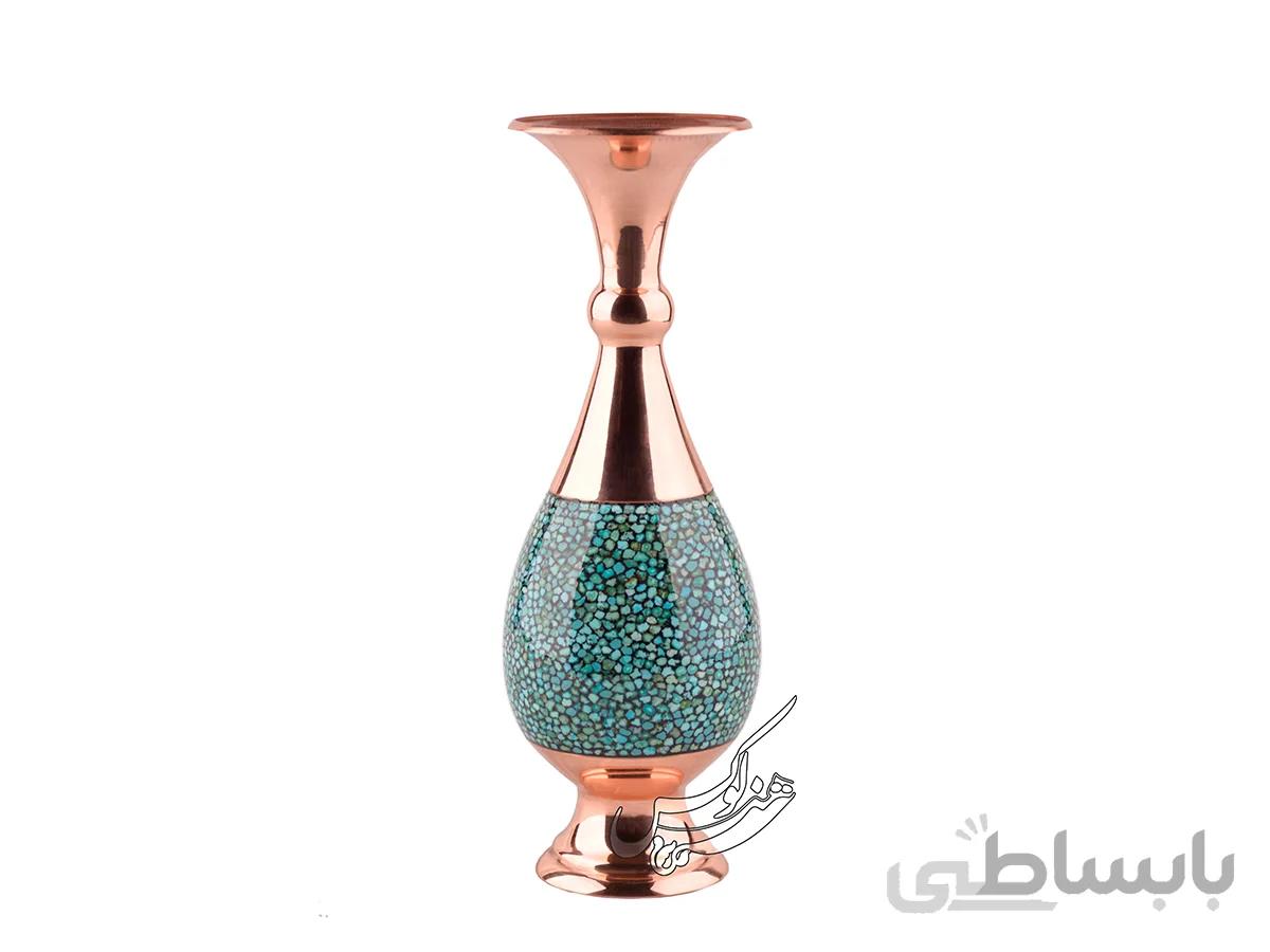 گلدان صراحی فیروزه کوبی مسی 25 سانتی