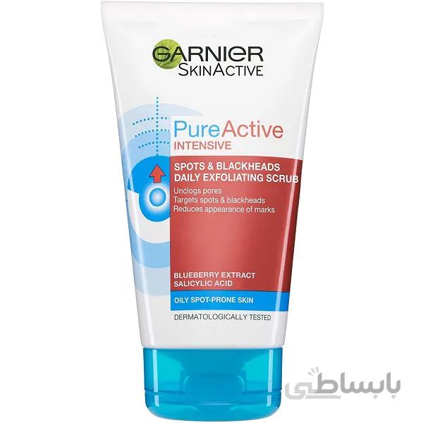 ژل شستشو و اسکراب روزانه گارنیر Garnier مدل Pure Active حجم ۱۵۰ میل | پوست چرب و جوش دار