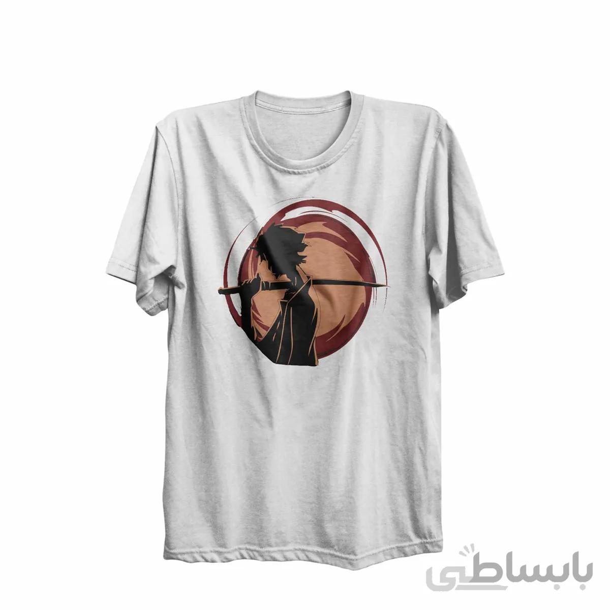 تیشرت یقه گرد سفید طرح انیمه سامورایی چامپلو Samurai Champloo کد KCT10463