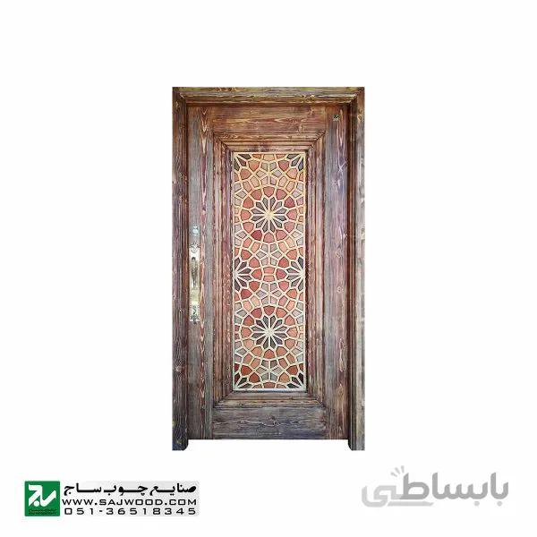 درب چوبی ورودی هتل ، آپارتمان و ساختمان صنایع چوب ساج مدل T12B