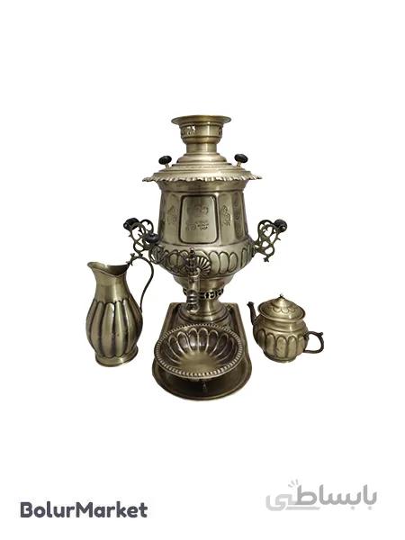 سرویس سماورذغالی انتیک مدل نگین لب ریخته تانکی ۱۲لیتر