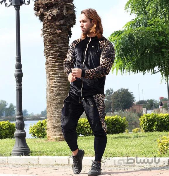 ست مخمل تمام کش ا Men's set, code 217, hoodie and pants with zipper design, Dors, cream color