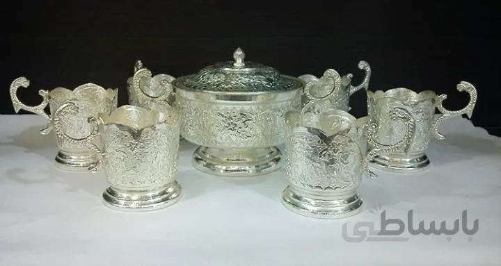 گالش چایخوری نقره نما ۶ عدد با قندان کد ۱۰۱۰۵۶