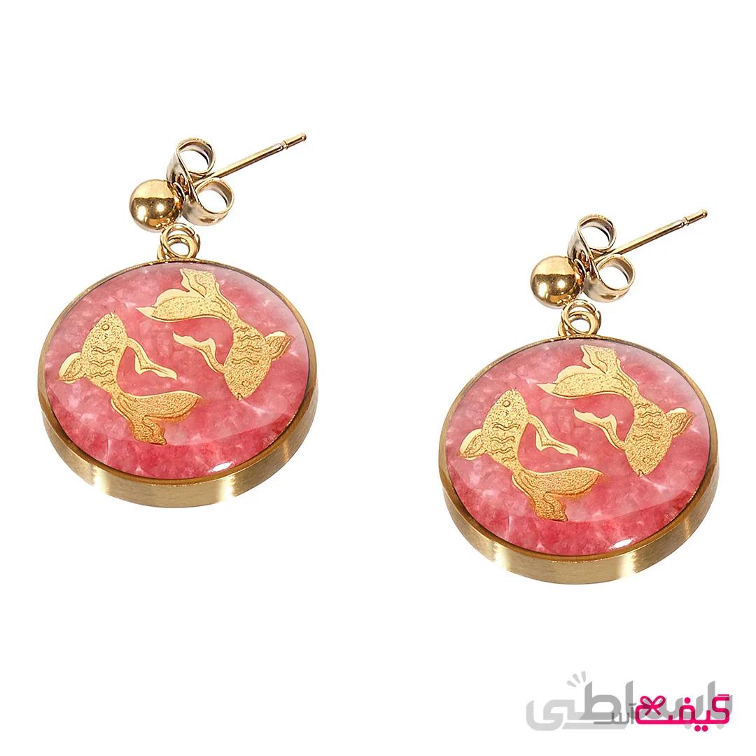 گوشواره اونیکس و ورق طلا طرح ماه اسفند