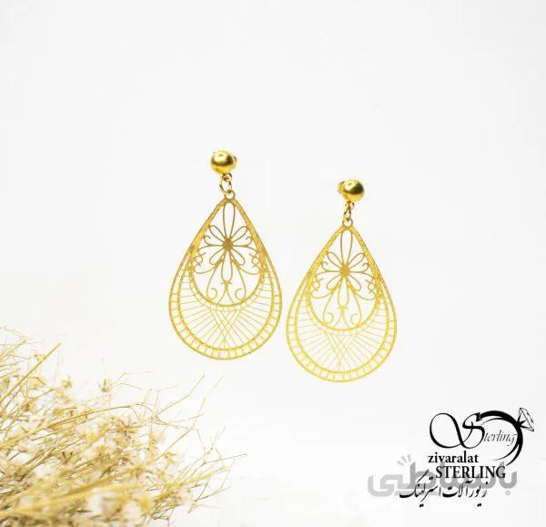 گوشواره آویز اشکی طلایی کد 5662