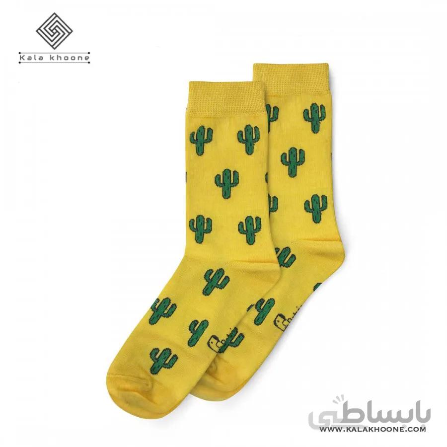 جوراب فانتزی طرح کاکتوس زرد