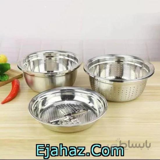 آبکش لگن و رنده استیل 3 پارچه برند یونیک سایز 26