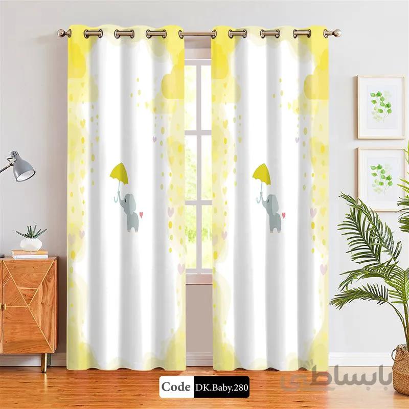 پرده پانچی (هازان و مخمل)کد DK.Baby.280 طرح نوزاد بچه فیل و چتر