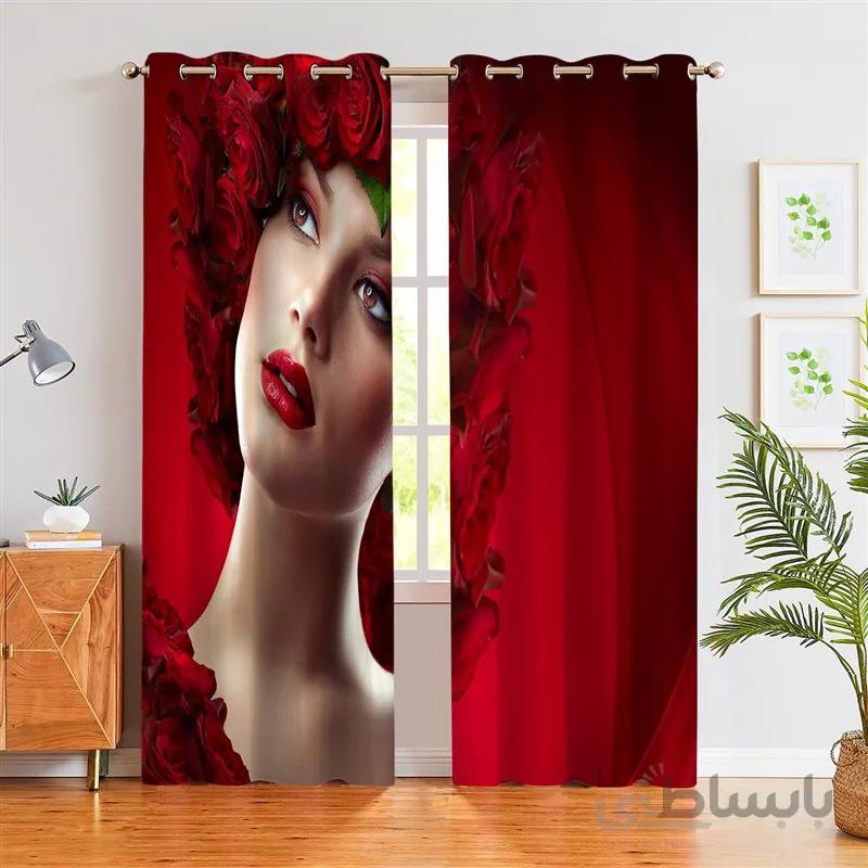پرده پانچی کد portrait04 طرح چهره زن زمینه قرمز سرخ