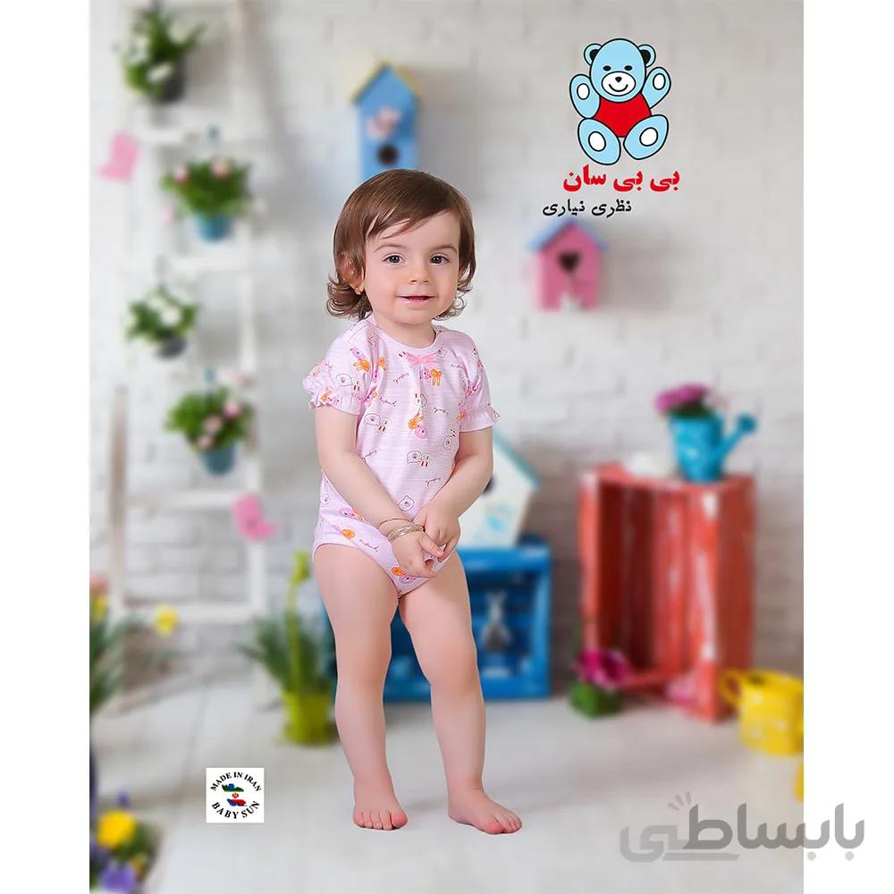 زیردکمه آستین کوتاه نوزادی بی بی سان طرح خرگوش و خرس